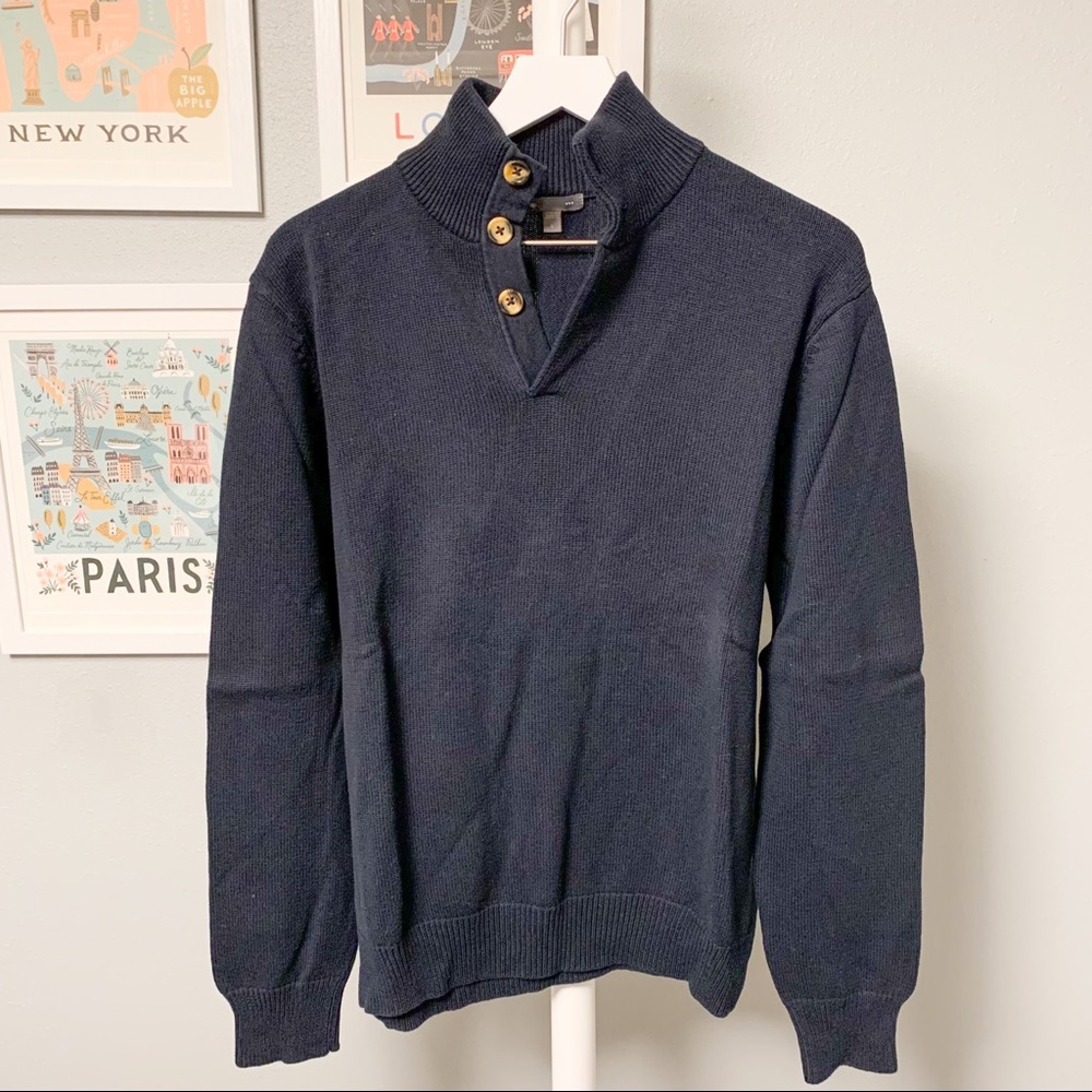 Gap Blue Mock Neck Buttoned Sweater, L